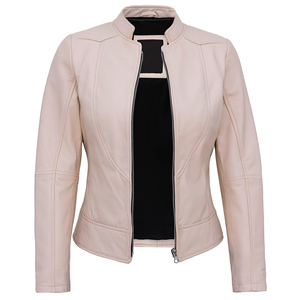 Women Genuine Leather Biker <b>Jacket</b> Slim Fit Zip-Up Waterproof Breathable Solid <b>Motorcycle</b> Coat Casual Streetwear Outerwear - Product Image 1