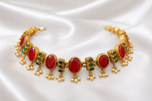 Gold Plated Classic Kundan Necklace Set Red Oval Stone Pearl <b>Drop</b> Brass Choker Jewelry for Wedding Festival Women Gifts - Product Image 5