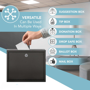 Metal Mail <b>Box</b> with Lock Wall Mounted <b>Drop</b> Safe <b>Box</b> for Suggestion, Donation, Ballot, Office & Commercial Use - Product Image 5