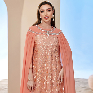 AN13050 Women Modest <b>Loose</b> Fit Polyester Mesh Embroidered Middle Eastern Ethnic Muslim Abaya Daily Evening <b>Dress</b> - Product Image 3