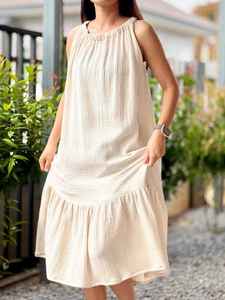 Bohemian Solid Cotton Muslin Maxi <b>Dress</b> Casual Flowy Sleeveless Casual Summer Vacation Sundress - Product Image 4