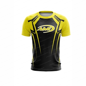 Camiseta Deportiva de Manga Corta para Hombre AMI, Amarillo y Negro, Patrón Geométrico, Secado Rápido, Cuello Redondo, Corte Regular - Product Image 2