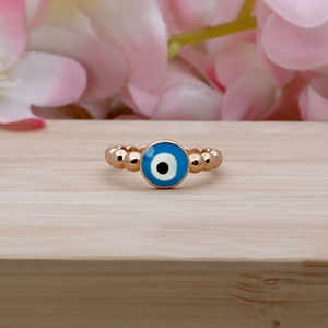 Bague en argent sterling 925 massif plaqué or rose avec perles émaillées œil porte-bonheur, bijoux fins Memoria Jewels, vente en gros - Product Image 5