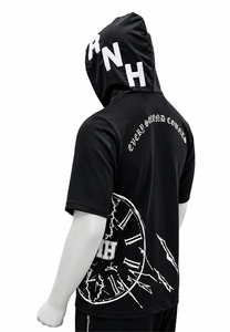 Wholesale Custom Men's Short Sleeve Hoodie Combed Cotton Half <b>Zip</b> Printed Streetwear Hooded T <b>Shirt</b> OEM - Product Image 4