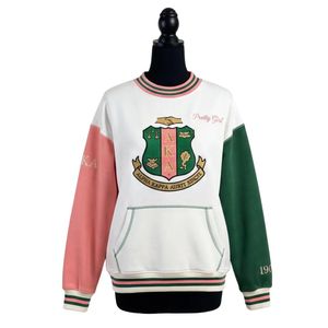 Sudadera de Cuello Redondo con Bloques de Color Rosa Crema y Verde para Mujer, Sudadera Gráfica de Manga Larga, Estilo Casual y Preppy - Product Image 2