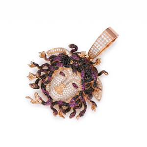 Collier Pendentif Méduse en Or Rose Moissanite, Bijou de Mode Iced Out, Charme Hip Hop, Cadeau de Luxe, Design Personnalisé, NY PremiumLuxury - Product Image 5