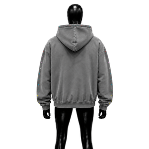 PREMIUM DISTRESSED DARK GREY OVERSIZED HOODIE VINTAGE WASHED GREY SOFT COTTON DAILY WEAR RELAXED STREET STYLE MODERN CASUAL LUXU - Product Image 2