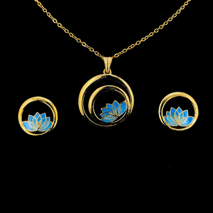 Custom Gold Plated Silver Lotus Flower Jewelry Set Bulk Manufacturer Open Loop Design Minimalist Pendant and Earrings for Gift - Product Image 3