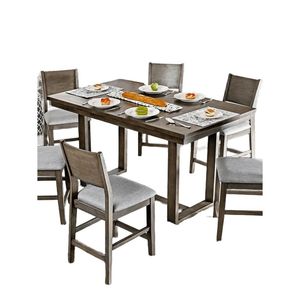 Set da Pranzo da 7 Pezzi con Tavolo Grigio e Sedie Imbottite in Tessuto, 6 Posti Comodi per Sala da Pranzo - Product Image 6