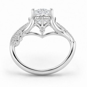 Anillo de Halo con Diamantes en Forma de Pera, Plata 925, Banda de Hoja con Pavé, Diamante Cultivado en Laboratorio, Anillo de Novia Personalizado - Product Image 4