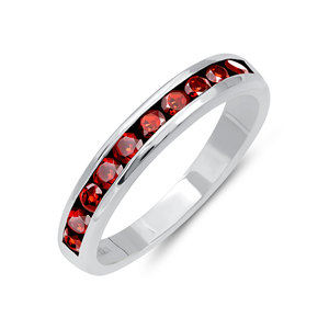 Gourik 925 Sterling <b>Silver</b> <b>Garnet</b> Classic Half Infinity Eternity Band <b>Ring</b> for Women Stackable Wedding Promise Bridal Fine - Product Image 1