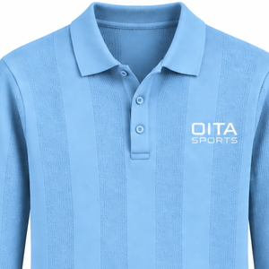 Polo de Punto de Manga Larga para Hombre, Color Azul Cielo, con Patrón de Rayas Texturizadas, Cuello y Dobladillo Acanalados, Estilo Casual Elegante, Premium - Product Image 3