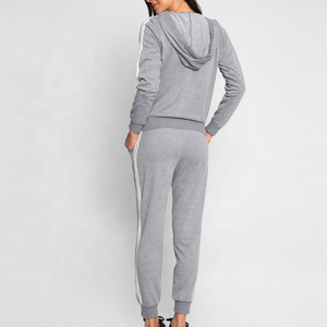Sweat-shirt gris à capuche entièrement zippé pour femme, coupe classique avec poche, en mélange de coton tricoté, pour l'automne, manches longues - Product Image 6