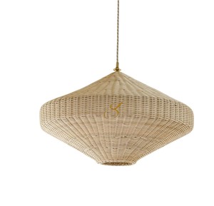Lámpara Colgante de Mimbre con Pantalla de Ratán en Forma de Plato, Estilo Geométrico Minimalista para Comedor - Product Image 1