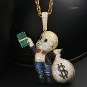 Pendentif Sac d'Argent Multicolore Richie Rich - Pendentif en Argent Sterling 925 avec Moissanite - Pendentif Hip Hop Effet Diamant - Product Image 2