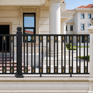 Barandilla Moderna de Metal Negro para Villa con Detalles Dorados, Valla de Balcón con Barra Vertical, Barandilla de Seguridad para Terraza Exterior - Product Image 1