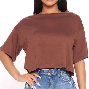 Women's Cropped Knitted 100% Cotton Breathable Crew Neck Short Sleeve Tank <b>Top</b> Solid Color Casual style women <b>crop</b> <b>top</b> - Product Image 1