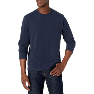 2026 Trending Men's Navy Blue Long Sleeve Crew Neck T-Shirt Loose Fit Casual Knitted Polyester/Cotton Winter Embroidered - Product Image 1