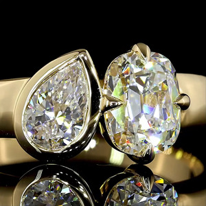 Anillo Toi et Moi con diamante cultivado en laboratorio con corte pera en oro de 10K, 14K, 18K, plata 925, 935, anillo de compromiso personalizado. - Product Image 2