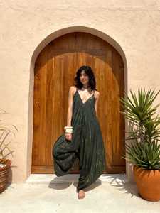 Cotton Tie Dye Harem Jumpsuit Women <b>Spaghetti</b> <b>Strap</b> V Neck Loose Fit Wide Leg Casual Beachwear Outfit - Product Image 2