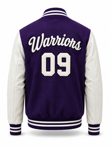 Unisex <b>Purple</b> <b>Varsity</b> <b>Jacket</b> for PU Sleeves Embroidered W Letter Patchwork Eco-Friendly Streetwear Turn-down Collar Winter - Product Image 2