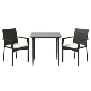Set da Pranzo da Giardino in Rattan Nero per 2 Persone, Resistente alle Intemperie, Arredamento da Esterno in Stile Contemporaneo con Struttura in Metallo - Product Image 5
