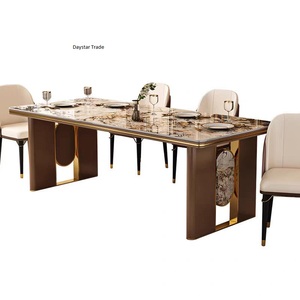 Daystar Trade Modern Rectangle Marble <b>Top</b> 6-Seater Dining <b>Table</b> with <b>Wood</b> Legs for Home Furniture Stable Design - Product Image 1