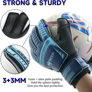Top Quality Soccer <b>Goalkeeper</b> <b>Gloves</b> 3mm High Foam Latex Backhand Silicon Print Hybrid Cut Thumb Wrap Attached Strap - Product Image 5