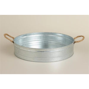Silver Galvanized Metal Oval Serving Tray With Copper Tone <b>Rim</b> And Handles Vintage Decorative <b>Platter</b> For Home Kitchen Events - Product Image 2