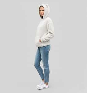 Sweat-shirt à capuche en polaire Teddy avec oreilles d'ours, pull oversize unisexe, vêtements décontractés d'hiver, blanc - Product Image 5