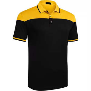 Polo homme color block noir et jaune à manches courtes respirant décontracté pour l'été, le golf et le tennis - Product Image 3