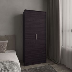 Armadio Moderno Autoportante Wenden Nero con Doppia Porta, Asta Appendiabiti e Ripiani Interni - Product Image 1