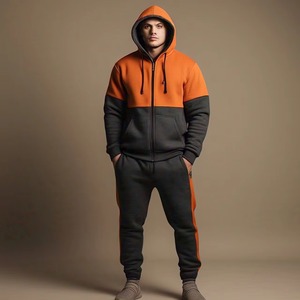 Chándal con Capucha para Hombre, Color Naranja y Negro, con Cierre de Cremallera Completa, Bolsillos Laterales, Estilo Casual para Otoño - Product Image 2