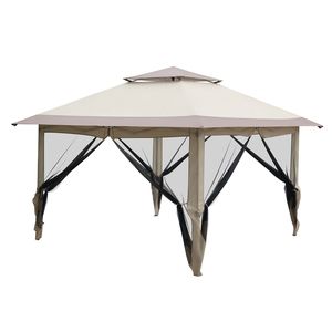 Tenda a baldacchino a 4 lati in rete di garza 3.6x3.6m, in tessuto Oxford bianco, con struttura in ferro verniciato, doppio tetto a sbalzo ad angolo retto, portatile, apertura con un solo pulsante - Product Image 6