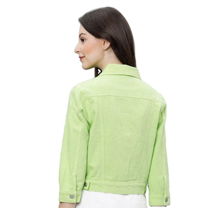 High Quality Custom Made Women's <b>Denim</b> Crop Jeans <b>Jackets</b> New Design Winter Wear <b>With</b> Short Length Knitted Woven Processing - Product Image 3