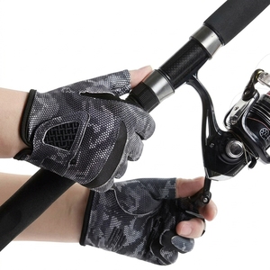 Gants de pêche demi-doigts en maille unisexe toutes saisons respirants légers à enfiler motif gris noir - Product Image 2