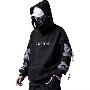 Sweat à capuche technique pour homme avec logo personnalisé, streetwear, tactique, cyberpunk, ninja, multi-poches, urbain, hip hop, surdimensionné, noir - Product Image 4