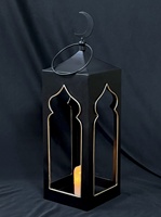 Décoration du Ramadan 2027, lanterne à bougie en métal noir en forme de mosquée pour la maison et les événements