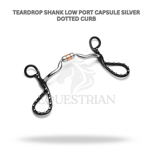 Bocado para caballo de tamaño completo, tipo TEARDROP SHANK LOW PORT CAPSULE SILVER DOTTED CURB, para control en la equitación - Product Image 2