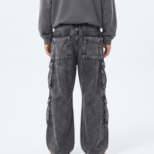 Pantalon de jogging cargo ample en coton délavé à l'acide pour homme, coupe oversize, multi-poches, style streetwear décontracté, design personnalisé - Product Image 5