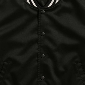 Veste bomber varsity noire pour homme, coupe-vent, boutons pression, col montant, style décontracté, automne, matière satinée, vestes pour homme - Product Image 3