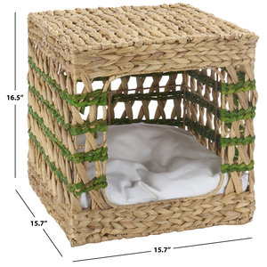 Mesa auxiliar cuadrada de mimbre marino con rayas verdes, cama cueva para gatos, casa para perros, mesita de noche, condominio para gatos, mueble para mascotas - Product Image 4