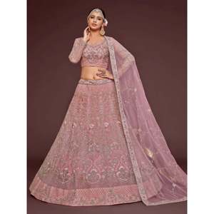Pink Embroidered Net Plus Size Lehenga Choli for <b>Wedding</b> Engagement - Product Image 1
