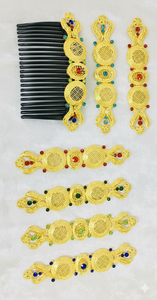 Peigne à cheveux vintage plaqué or, fait main, écologique, étanche, élégant, en alliage, avec mini pierres rouges et motif floral, pour mariée - Product Image 2