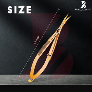 Tijeras de Precisión para Cejas y Pestañas, Ligeras, de Acero Inoxidable, con Hoja Curva de 4.25 Pulgadas, Color Dorado, para Diestros - Product Image 2