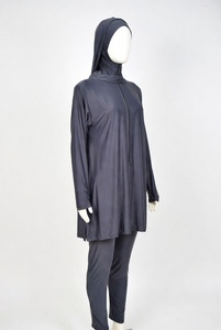 Women Modest Burkini Swimwear Full Body Long Sleeve Solid Dark Blue Swim Suit Beach Pool Wear - Product Image 1