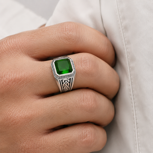 Bague pour homme en argent sterling 925 avec émeraude verte - Product Image 2