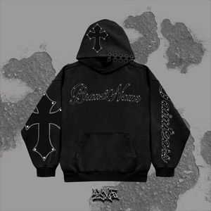 Sudadera con Capucha Negra Gótica para Hombre, Corte Regular, Algodón French Terry, Bolsillo con Estampado Frontal, Ecológica, Transpirable, de Secado Rápido, para Invierno - Product Image 2