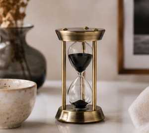 Traditional Antique Nautical Metal Compass Office Clock Polished Blue Liquid Sand <b>Timer</b> Digital Display Maritime Hourglass Metal - Product Image 4