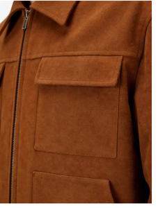 <b>Men</b> s Brown <b>Suede</b> Leather <b>Jacket</b> Workwear Style Turn-down Collar Zipper Closure Pockets Regular Fit Autumn Wear <b>Suede</b> Leather - Product Image 6